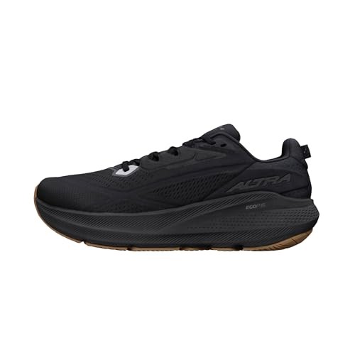 Black Altra Fwd Via 2 men's shoes in size 8.5 D, featuring a synthetic upper, cushioned sole, and a sleek design with a subtle logo on the side.