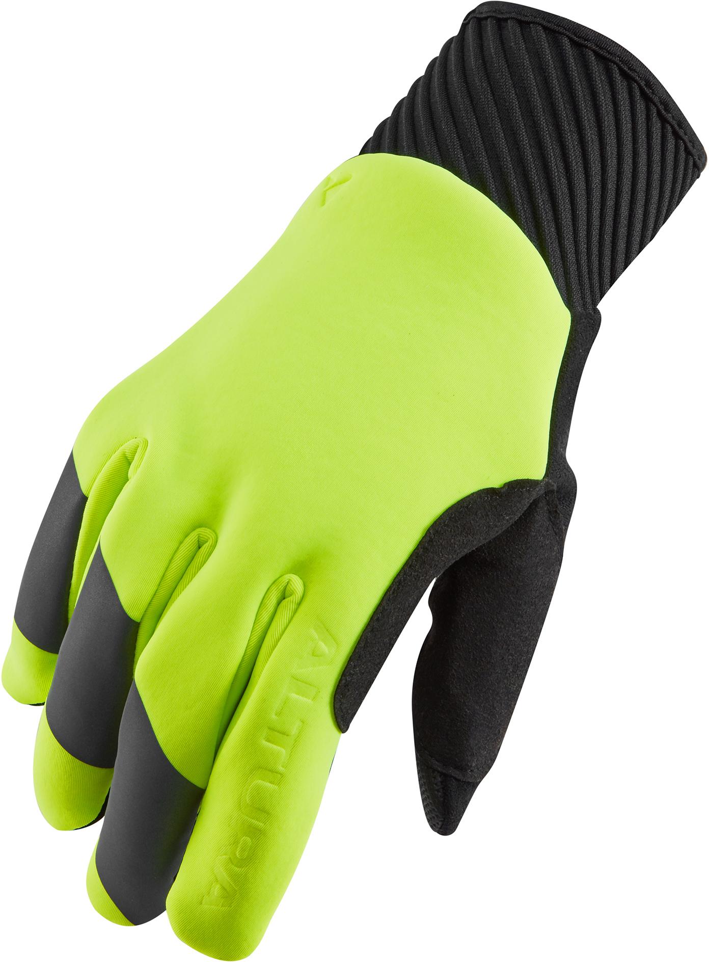 Yellow Altura NV windproof glove with black ribbed cuff and black fingertips, size S.