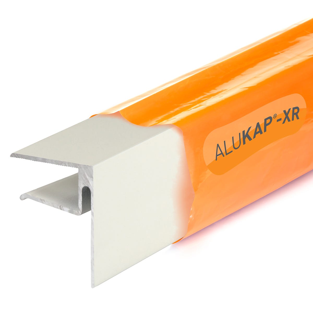 16mm End Stop Bar in white, measuring 2.4M, made of durable material with a smooth finish, featuring the Alukap-xr branding on the side.