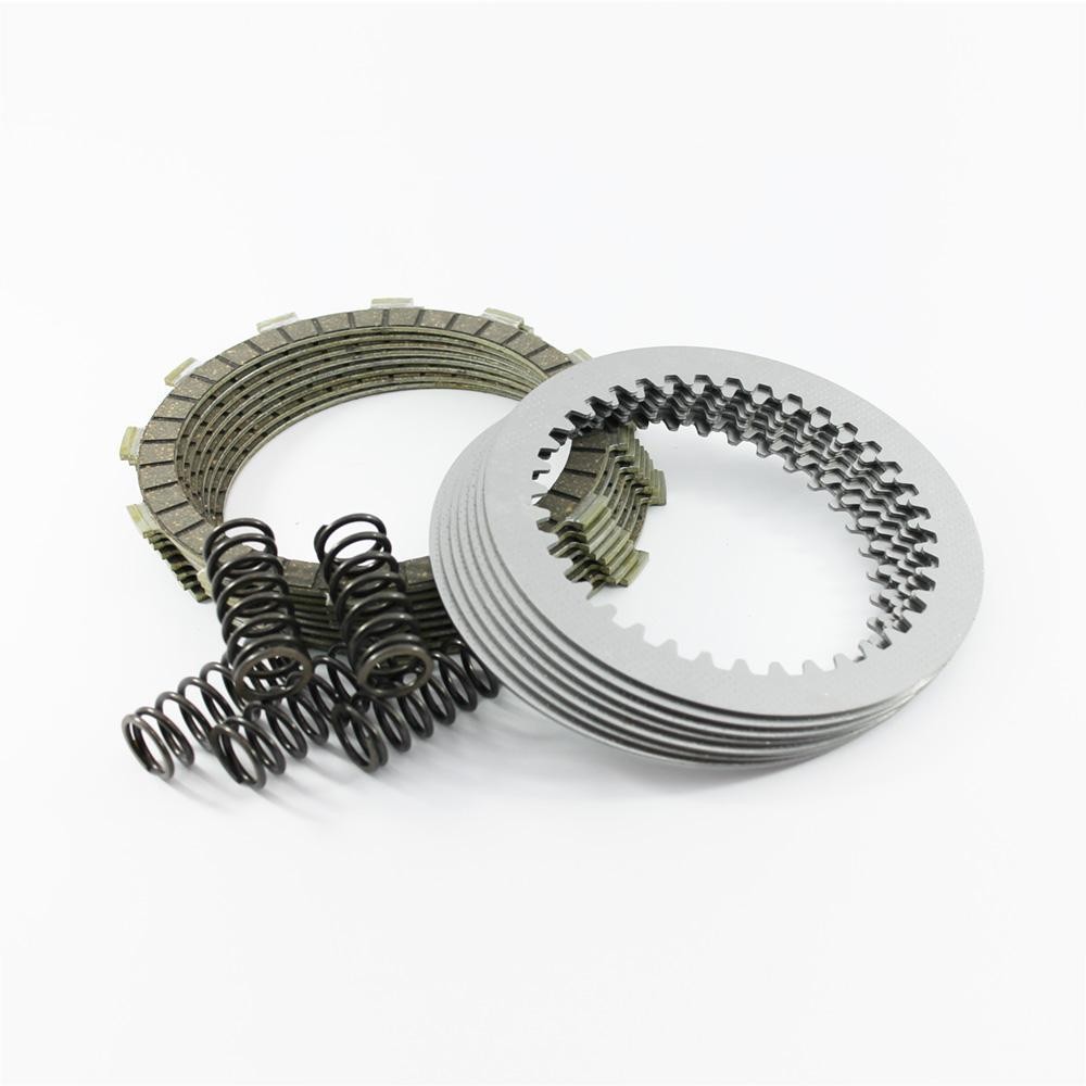 Black clutch springs and silver friction plates designed for Honda CRF250R 2010-2019, featuring five durable springs for enhanced performance.