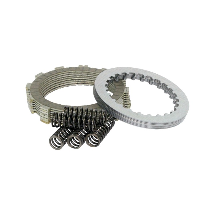 Complete clutch kit featuring metallic plates and coiled springs, designed for Honda CRF250R & CRF250RX models from 2020-21, showcasing a durable, high-performance finish.