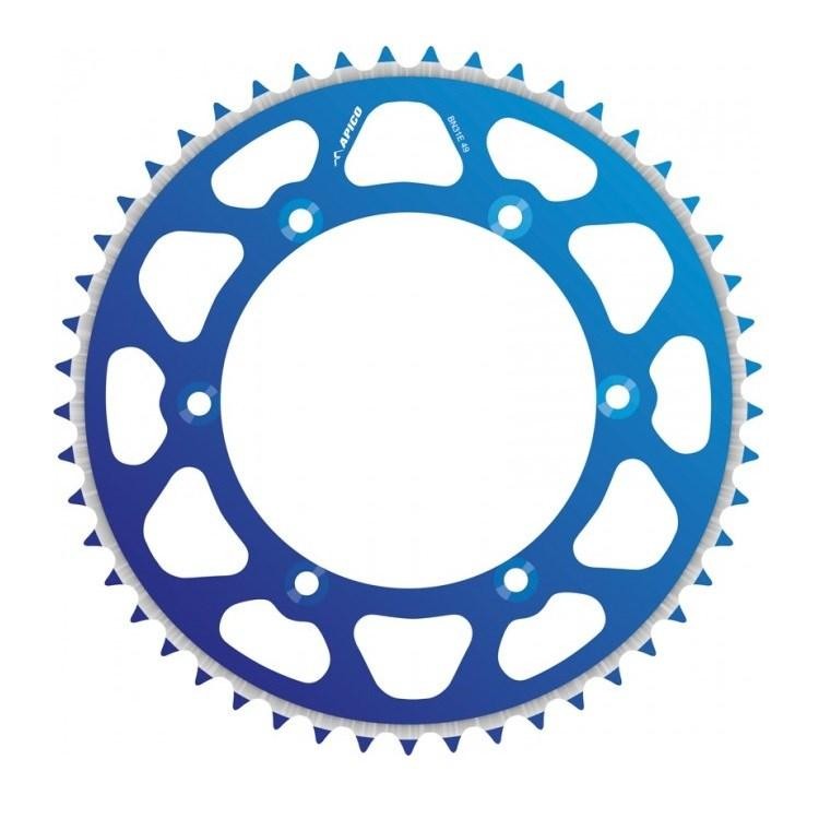 Blue aluminum rear sprocket with 47 teeth, featuring a lightweight design and cut-out patterns, compatible with Husqvarna TC65 models from 2017 to 2024.