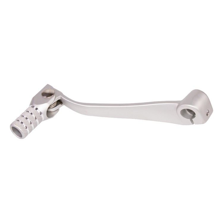 Silver forged gear pedal for Honda CRF150R (2007-2022) featuring a textured grip and a sleek design, made from durable material for enhanced performance.