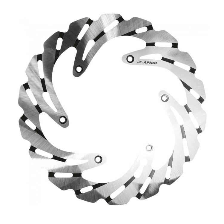 Circular stainless steel brake disc with a polished finish, featuring a unique wave design and multiple mounting holes, compatible with various Yamaha motorcycle models.