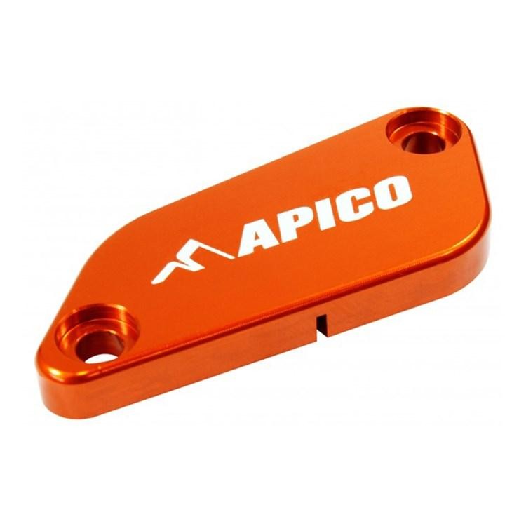 Orange aluminum brake master cylinder cover with "APICO" logo, designed for KTM SX65, SX85, and SX105 models, featuring two mounting holes.