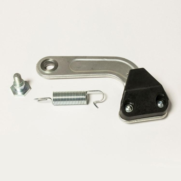 Silver metal chain tensioner with a black rubber pad, includes a spring and a bolt, designed for Beta Evo 4 Stroke models from 2009 to 2025.