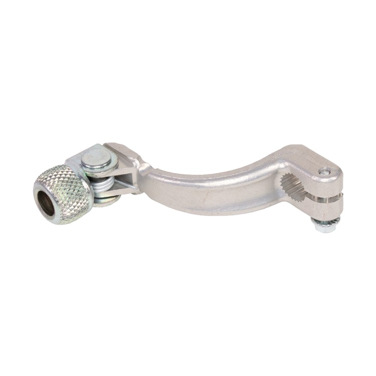 Silver gas gas trials gear pedal by Apico, featuring a curved lever with a textured grip and adjustable mounting, designed for Gas Gas Pro models from 2002 to 2017.