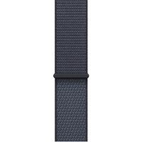 Blue Apple watch band, woven nylon with recycled polyester and spandex, featuring a sleek, textured design.