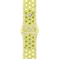 Yellow Apple watch band with perforated fluoroelastomer design and aluminum accents.