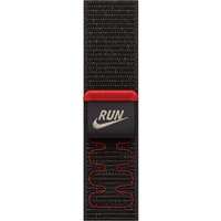 Black Apple Nike Sport Loop Band with red accents, "RUN" text, and adjustable Velcro closure.