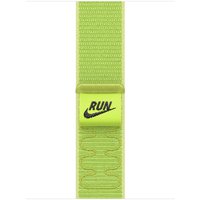 Green Apple Nike Sport Loop Band, nylon with "RUN" text, recycled polyester, spandex, adjustable Velcro closure.