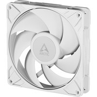 White Arctic P14 Pro PST 140 mm PWM fan with cable splitter, featuring a sleek design and Arctic logo on the hub.