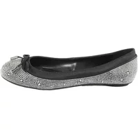Black and silver Buffalo Ballet Glam flats with rhinestones and bow detail.