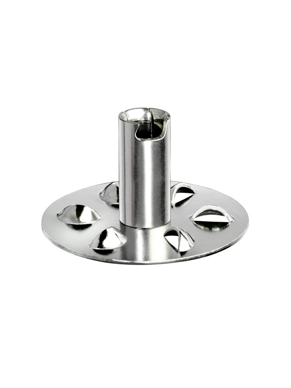 Silver stainless steel blend/whisk blade for Bamix blenders, featuring a circular base with six raised points and a central shaft for easy attachment.