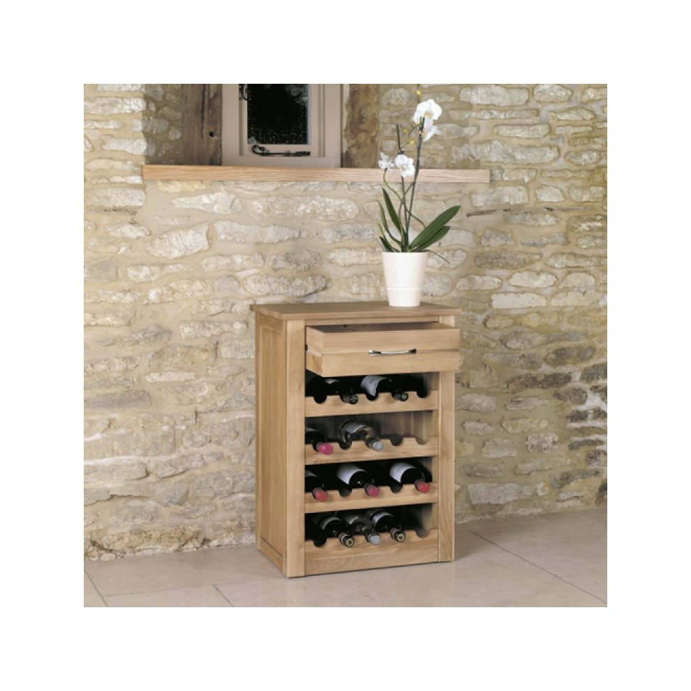Baumhaus Mobel Single Drawer 16 Bottle Oak Wine Rack Lamp Table - image 2
