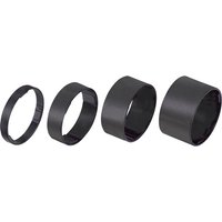 Black BBB BHP-36 headset spacers set of 4, varying thickness, cylindrical shape, matte finish.