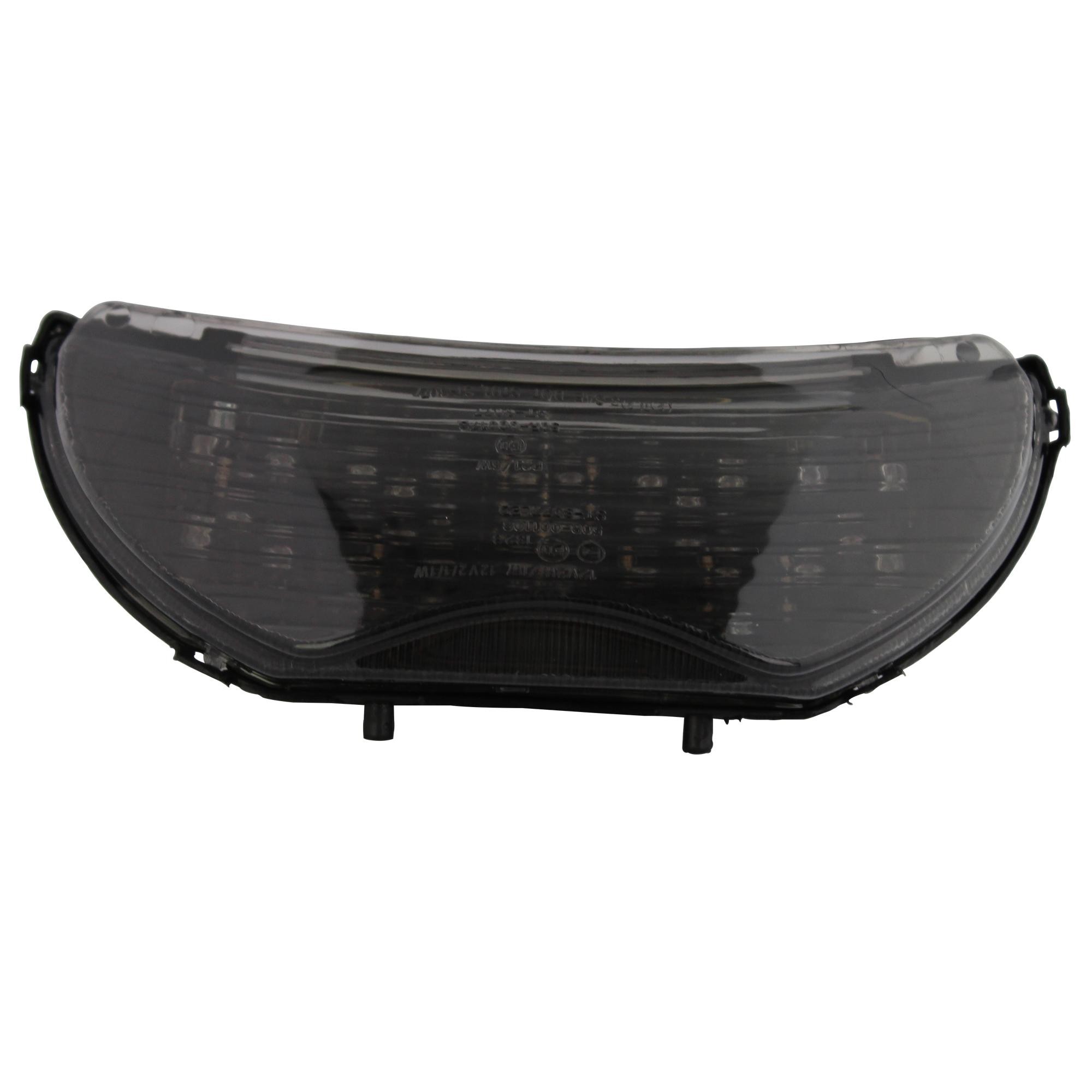 LED rear tail light with a cool grey lens, featuring a sleek design, multiple LED bulbs, and a durable black plastic housing, designed for Honda CBR600F models from 1999 to 2007.