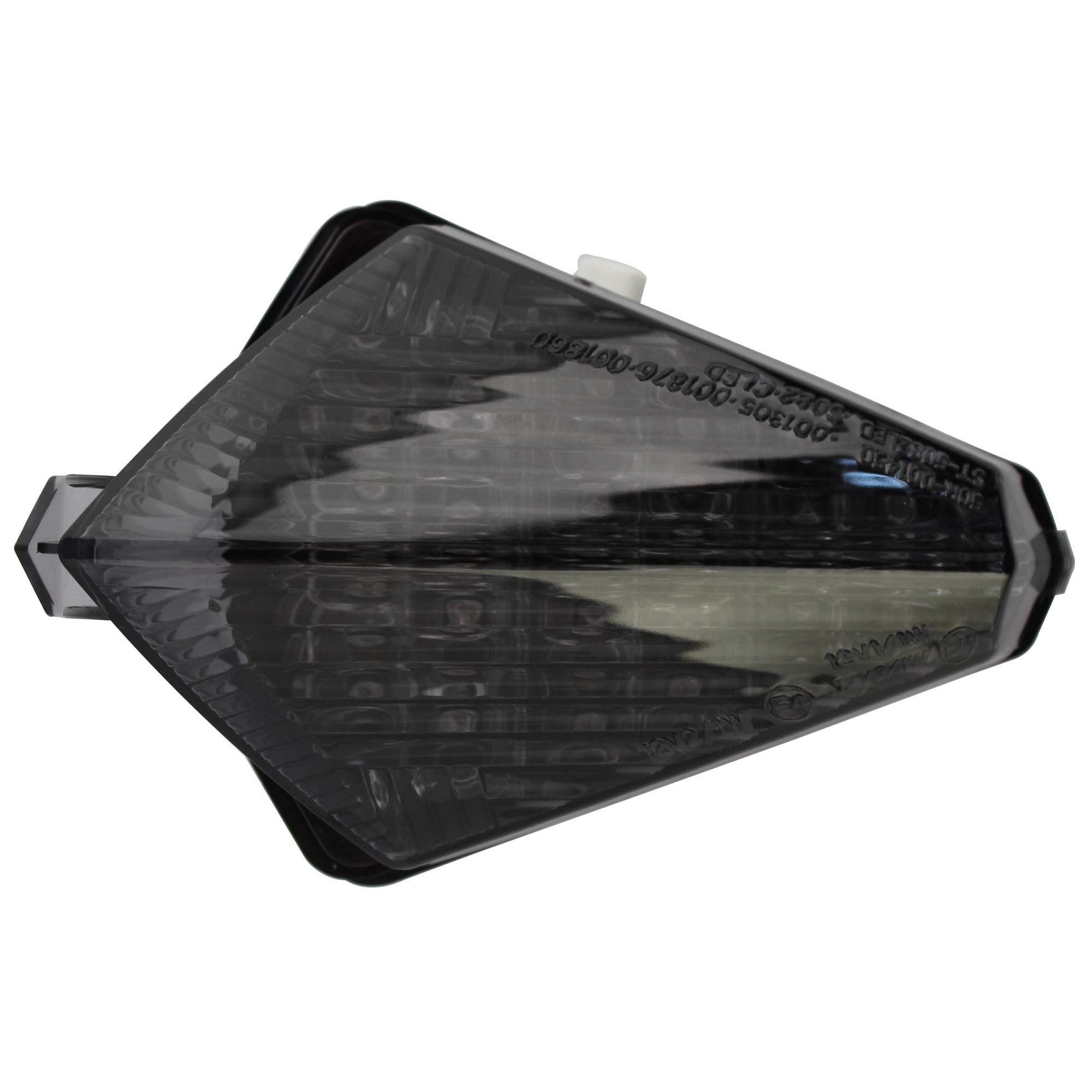 Cool grey LED rear tail light designed for Yamaha YZF-R1 (2007-08), featuring a sleek, angular shape and a transparent lens with a textured surface for enhanced visibility.