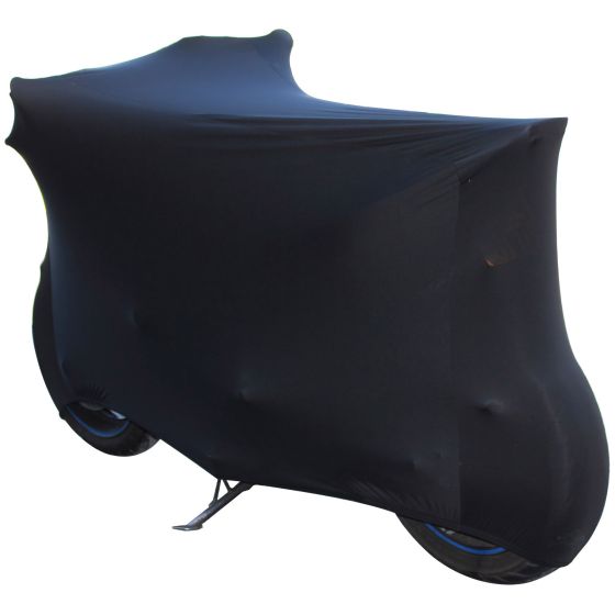 Extra large blue stretch dust cover for bikes, made of durable material, designed to protect from dust and dirt, featuring a snug fit over the bike's frame and wheels.