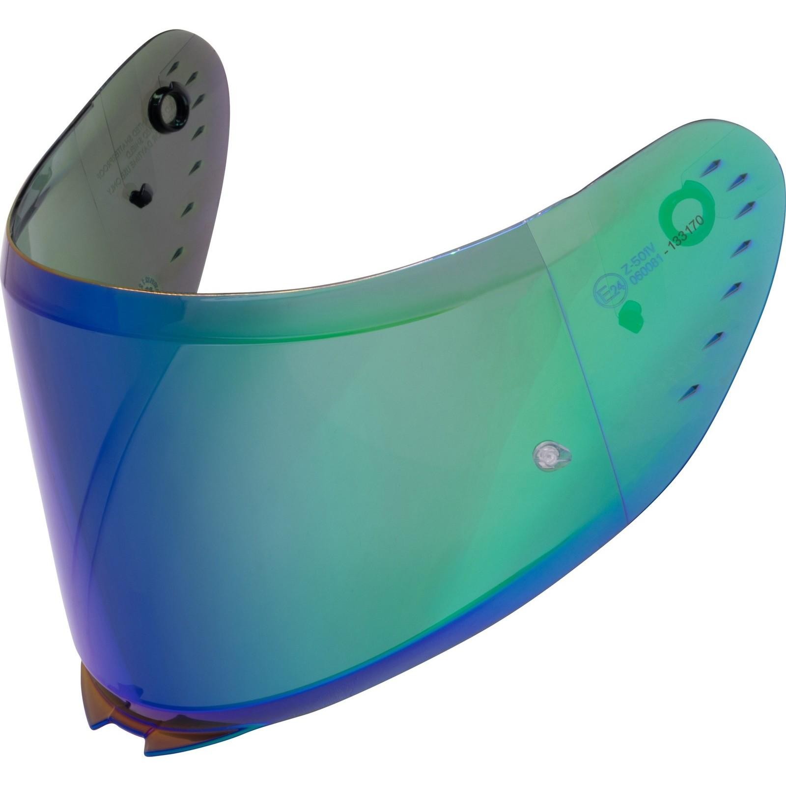 Black Atom visor featuring a sleek, curved design with a revo green tint, made from durable material, showcasing ventilation holes along the edges.