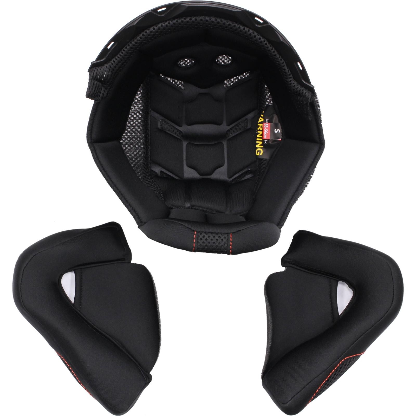 Black replacement helmet liner in XL size, featuring a padded interior, mesh ventilation, and removable cheek pads, all in a sleek black design with subtle red stitching.