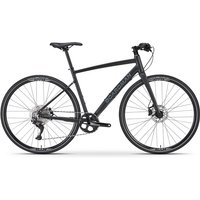 Black Boardman HYB 8.8 hybrid bike with flat handlebars, disc brakes, and thin tires.