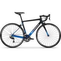 Black and blue Boardman SLR 8.9 105 road bike with drop handlebars and thin tires.