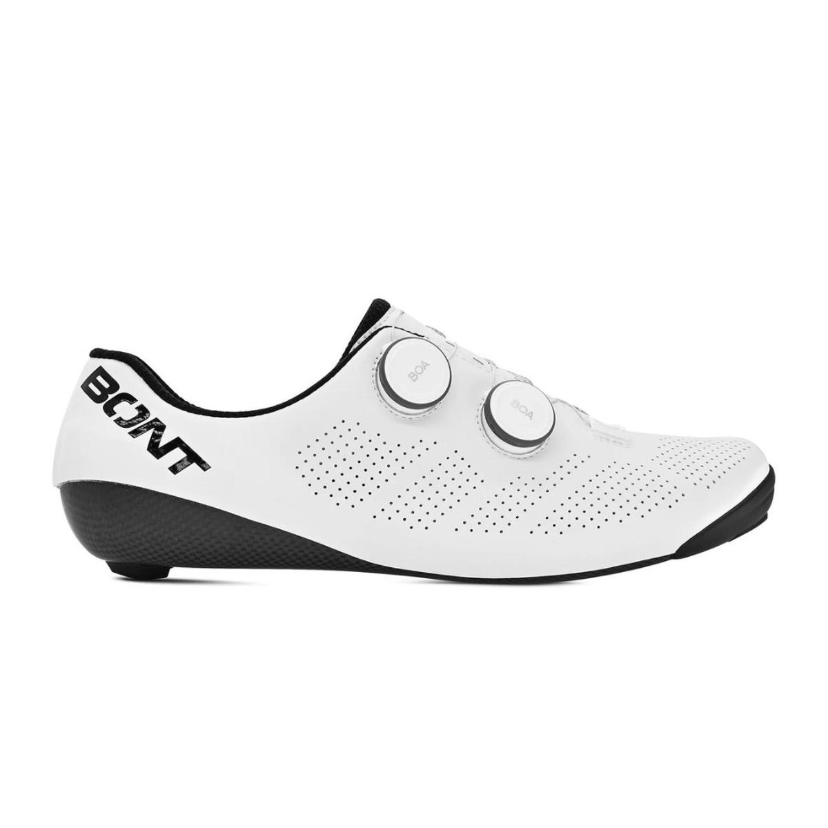 Bont Riot 24 Wide cycling shoes in white, size 43, featuring a sleek design, perforated upper for breathability, and two dial closures for a secure fit.
