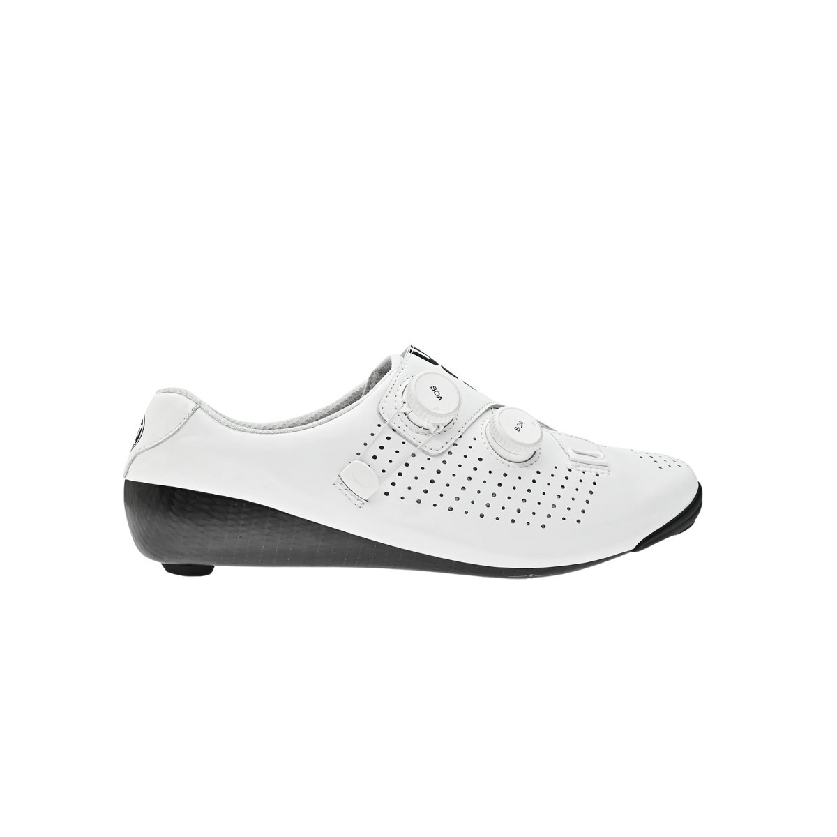 Bont Vaypor SL cycling shoes in white and black, size 42.5, featuring a sleek design, perforated upper, and dual BOA dial closures for a secure fit.