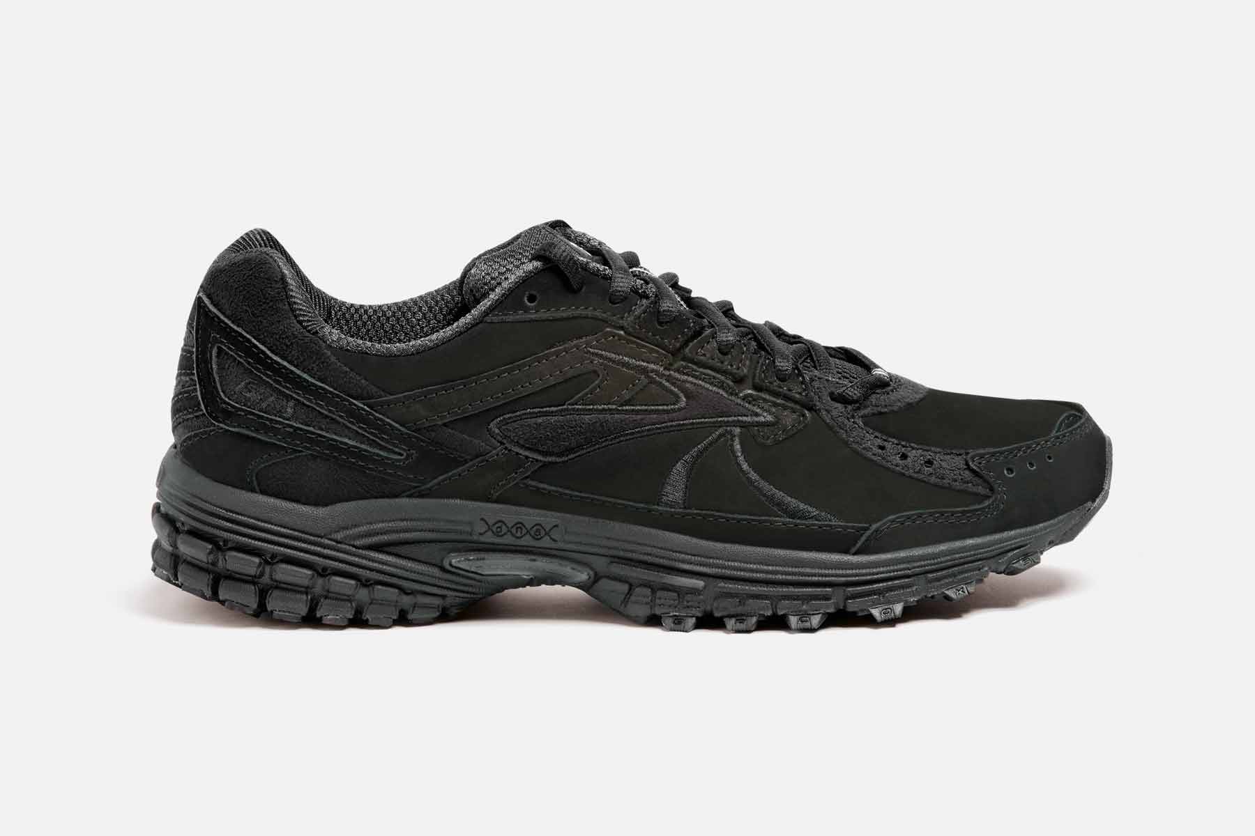 Black Brooks Adrenaline Walker 3 women's shoes featuring a sleek design, cushioned sole, and textured upper for comfort and support.