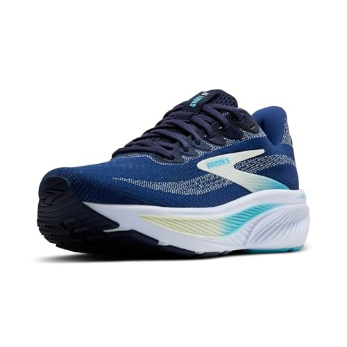 Women's Brooks Ghost 17 running shoes in navy, green, and turquoise, featuring a breathable mesh upper, cushioned sole, and a sleek design for optimal comfort and support.