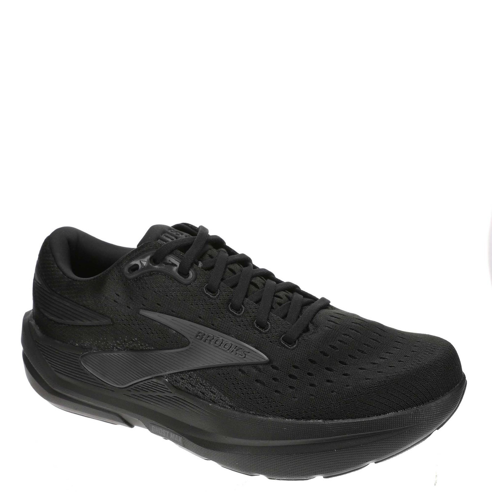 Men's Brooks Ghost Max 3 running shoes in black, featuring a breathable mesh upper, cushioned sole, and sleek design for optimal comfort and performance.
