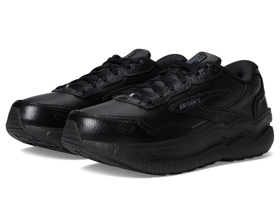 Women's Brooks Ghost Max L Running Shoes in black, featuring a sleek design with a mix of smooth and textured materials, cushioned sole, and wide fit for comfort.
