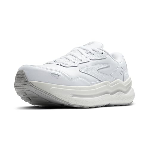 Women's Brooks Ghost Max L running shoes in white, featuring a sleek design, cushioned sole, and breathable mesh panels for comfort and support.