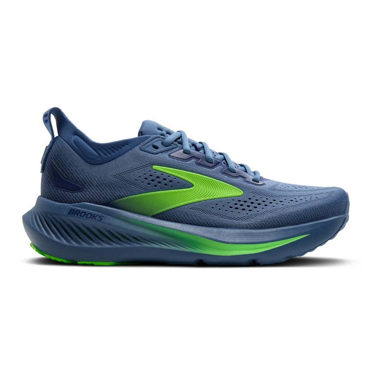 Men's Brooks Glycerin 23 running shoes in moonlight blue with green accents, featuring a breathable mesh upper and cushioned sole, size 11.5, designed for comfort and performance.