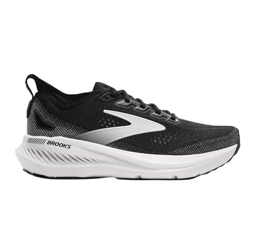 Black, grey, and white synthetic Brooks Glycerin GTS 23 women's shoes featuring a sleek design, breathable mesh upper, and cushioned sole, size 6.5 B - Medium.