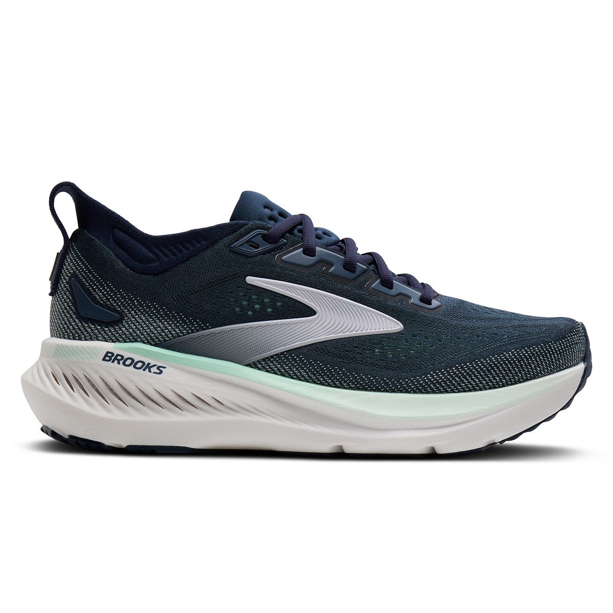 Women's Brooks Glycerin GTS 23 running shoes in Spellbound, Yucca, and Pink, featuring a breathable mesh upper, cushioned sole, and a sleek design for comfort and support.