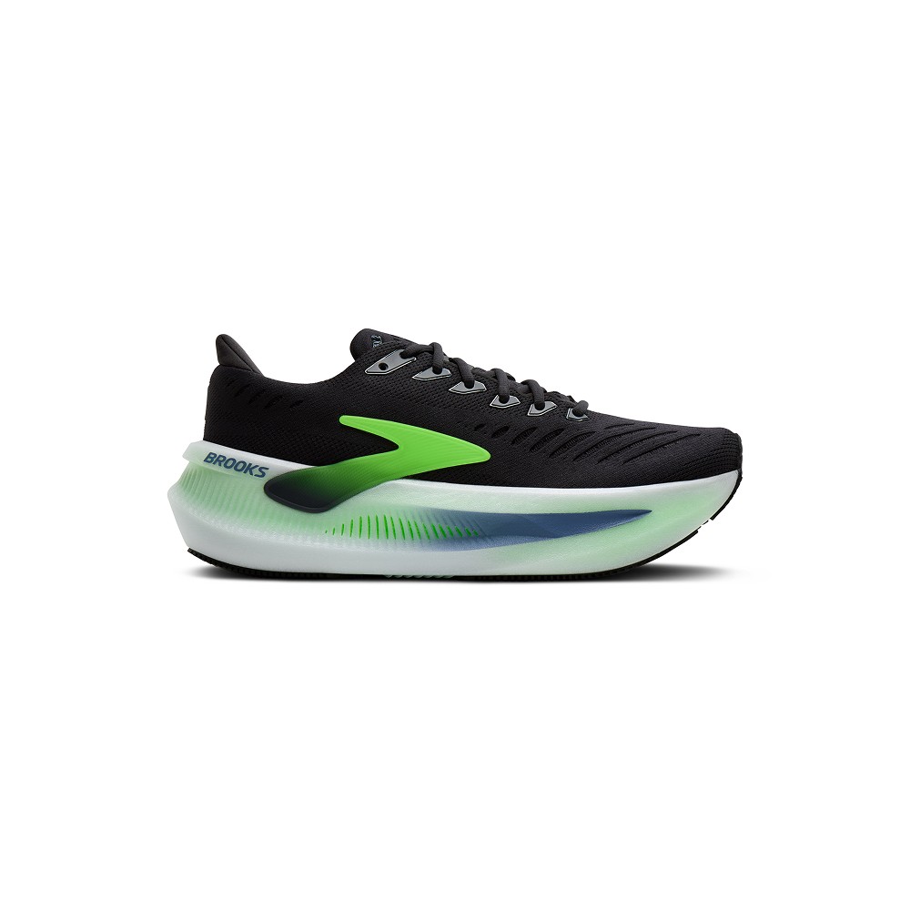 Men's Brooks Glycerin Max 2 cross training shoes in Phantom black with white and green accents, featuring a synthetic upper and a cushioned sole for enhanced comfort.