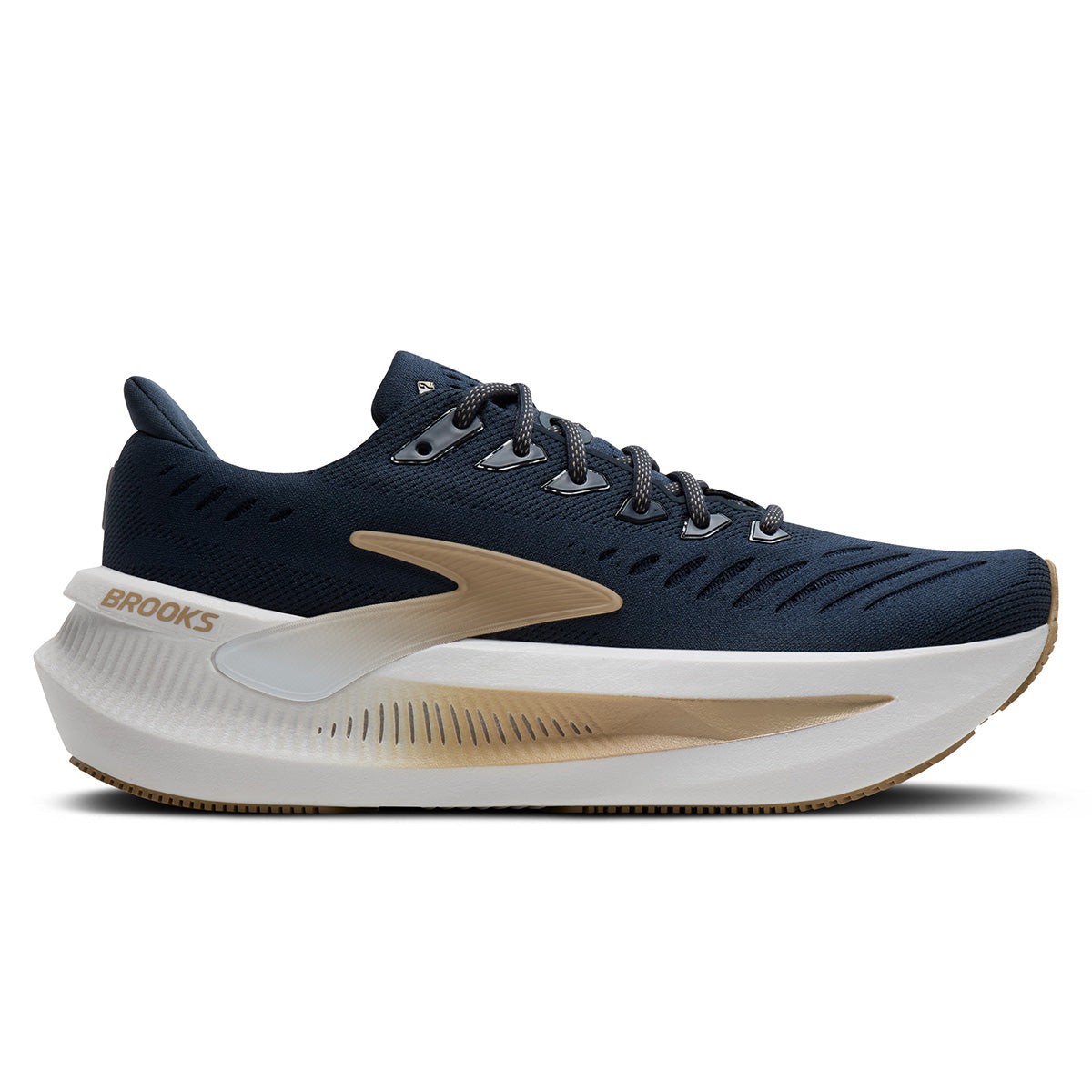 Men's Brooks Glycerin Max 2 running shoe in navy with spellbound and starfish accents, featuring a breathable mesh upper, cushioned sole, and sleek design.