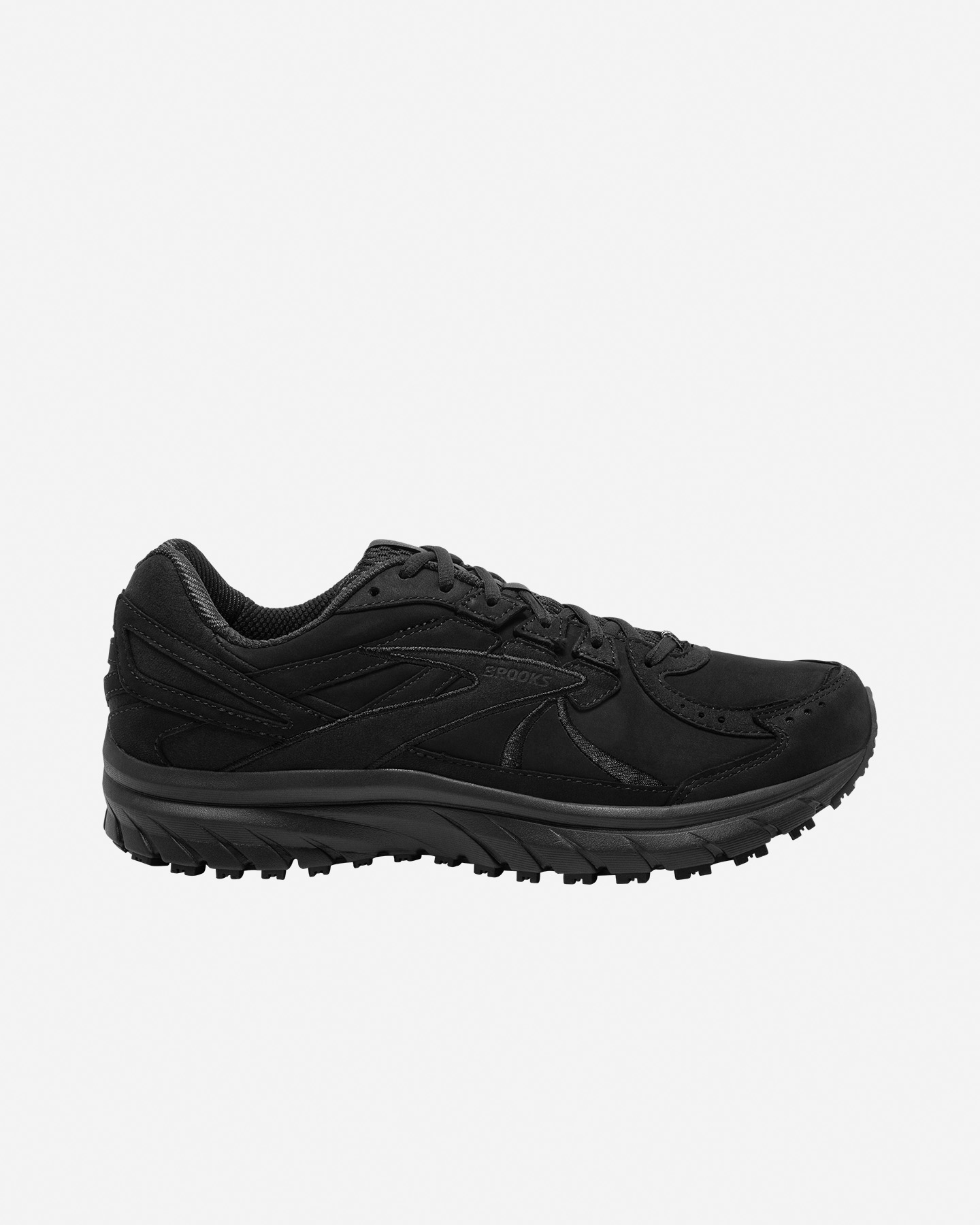 Black Brooks Zeal Walker shoes for men, featuring a sleek design, mesh and synthetic upper, cushioned sole, and textured outsole for traction, size 6.5.