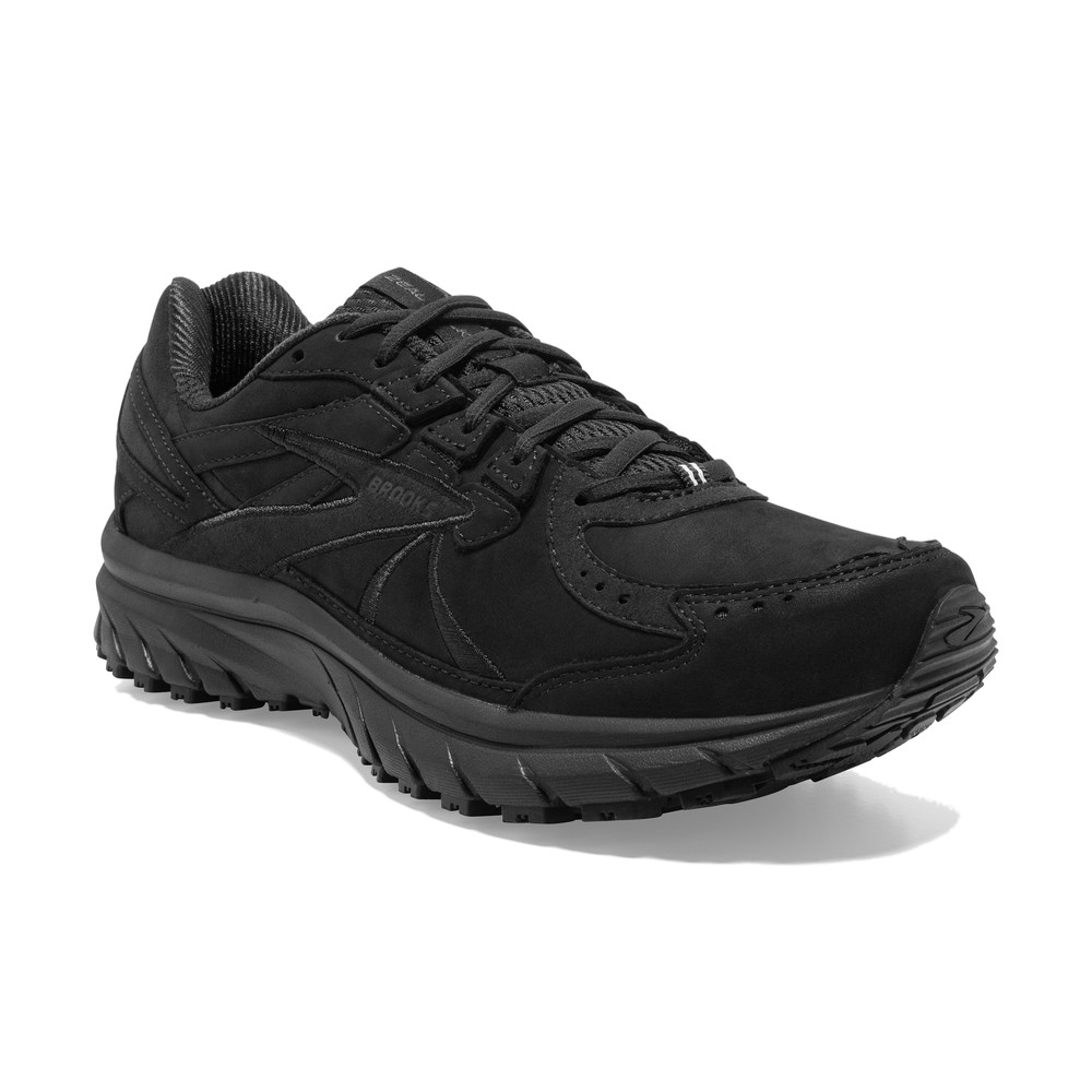 Black Brooks Zeal Walker women's shoes featuring a suede and mesh upper, cushioned sole, and lace-up design, ideal for comfort and support in walking.