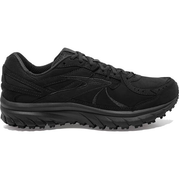 Black women's running shoes by Brooks, featuring a sleek design, textured upper material, and a rugged outsole for enhanced traction.