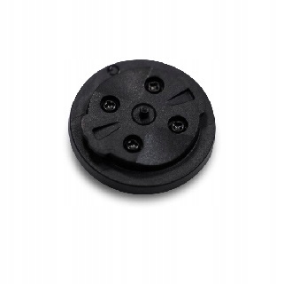 Black plastic Bryton Conversion Kit for S500/S800/S510, featuring a circular design with five screw holes and a central pin for secure attachment.