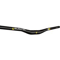 Black Burgtec Ride Wide Alloy Enduro Handlebar with yellow logo, 35mm clamp, and 22.5mm rise.