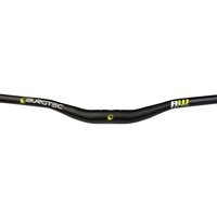 Black Burgtec Ride Wide DH Alloy Handlebar with 30mm rise, yellow logo, and sleek matte finish.