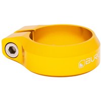 Yellow Burgtec Bullion seat clamp with hex bolt and sleek finish.