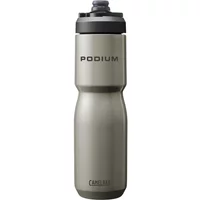 Camelbak Podium insulated stainless steel water bottle, 650ml, silver with black cap and logo.