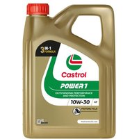 Gold Castrol Power 1 4T 10W-30 motorcycle engine oil, 4L container with green and red logo.