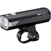 Black Cateye AMPP 1300 lumens USB rechargeable front light with ribbed casing and adjustable mounting bracket.