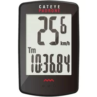 Black Cateye Padrone bike computer with large screen displaying speed and time in bold digital numbers.